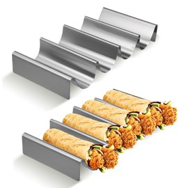 CALLARON Pack of 2 Taco Holders, Hotdog Holder, Taco Stand, Stainless Steel, Waveform Bun Holder, Hot Dog Stand for Holding Tacos, Hot Dogs, Tortilla, Sandwiches and Pancakes