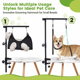 SUNMCCN SUNMCCN Dog Grooming Table Arm with Hammock, 35" Adjustable Height Grooming Arm with Clamp and No-Sit Haunch Holders, Suitable for Small & Medium Pets (Grooming Table Not Included)