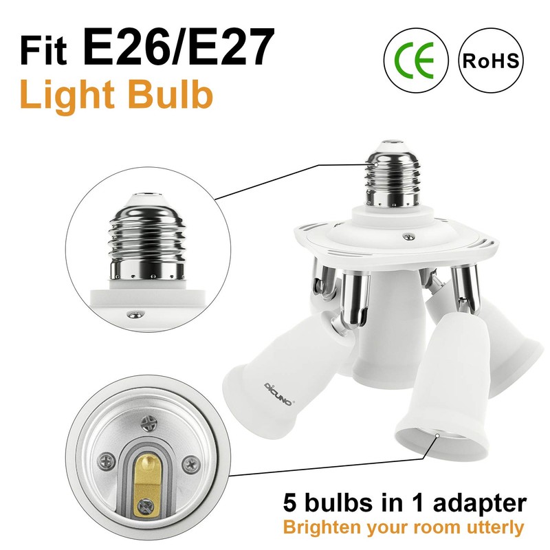 DiCUNO 5 in 1 E26 Light Socket Splitter Adapter, Standard