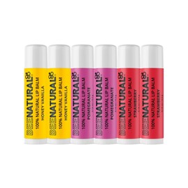 100% Natural Moisturising Lip Balm - Multi Flavour (Honey Vanilla, Pomegranate, Strawberry) Pack of 6