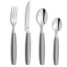 Beckmann & Rommerskirchen 2515 VALOA Besteck Set 4 Personen | 16-teilig | Grau | Spülmaschinenfest | Hochglanzpoliert | Essbesteck: 4x Messer, Gabel, Esslöffel, Kaffeelöffel