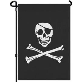HOSNYE Pirate Flag Garden Flags Double Sided Yard Flags Jolly Roger with Eyepatch Evil Skull Garden Flags 12x18 inch for Yard Outdoor Decor