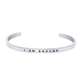 NewChiChi Inspirational Bracelets, Cuff Bracelet, Adjustable, 4 mm, Mantra Quote Band, Engraved Stainless Steel, Friendship, Motivational Jewellery for Women, Men, Girls, Stainless Steel