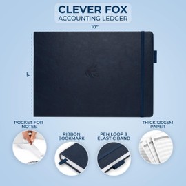 Clever Fox Accounting Ledger Book Horizontal – Columnar Journal & Money Expense Log for Small Business & Personal Bookkeeping,10x7″ (Dark Blue)