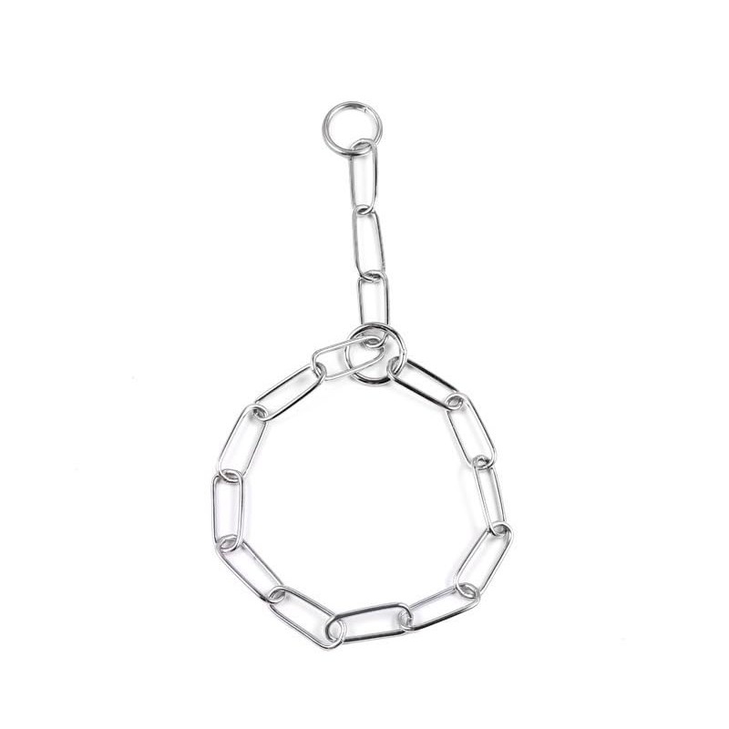 Long Link Chain Training Collar, Chrome Steel, Double O-Ring Design