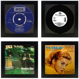 2 Pack, 45 Single 6 7/8" Vinyl Record Frame, Display 45 rpm Vinyl Record with Black Mat or 7" 45 rpm Vinyl Sleeve Art without mat, Wall & Tabletop Display (2, Black Frame Black Mat)