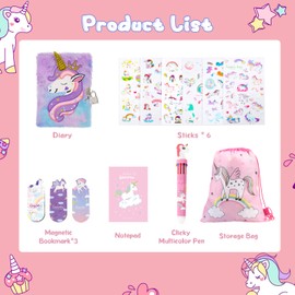 Secret Diary for Girls, Unicorn Private Notebook with Locks, Toys for Girls Aged 4-14, Journal with Multi-Colour Pen,Bookmarks, Stickers, Storage Bag, Gift for Birthday, Children's Day