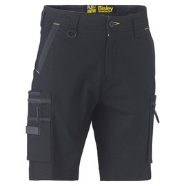 Bisley Workwear UKBSHC1330_BBLK Flex & Move Stretch Untility Zip Cargo Shorts - Black, 36
