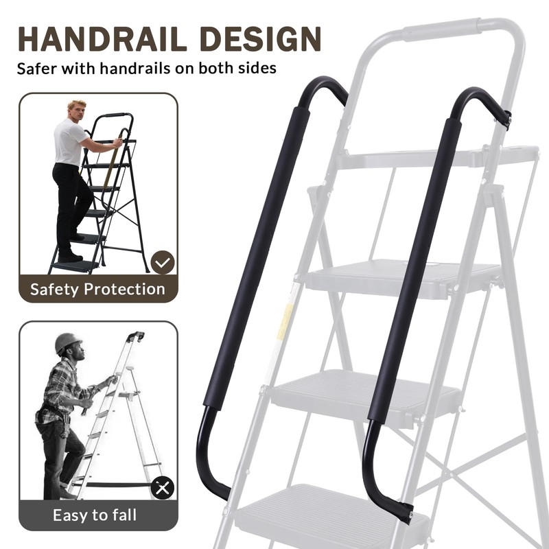Valeo 5 Step Ladder with Handrails,500 Lbs Capacity,Folding Step Stool