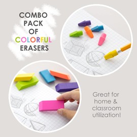 BAZIC Erasers + Pencil Top Erasers Set (12/Pack), Block Bevel Erasers Neon Color, Arrowhead Caps Tops, Latex Free, for Art Drawing School, 24-Packs