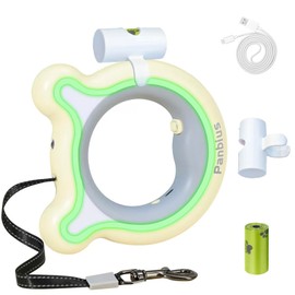 Panbius Pets 9.84ft Retractable Dog Leashes with LED Up to 66 lbs Anti-Slip Handle and 360°No Tangle Dogs Walking Leash with Built in Poop Bag for Small/Medium/Large Breeds (Yellow)