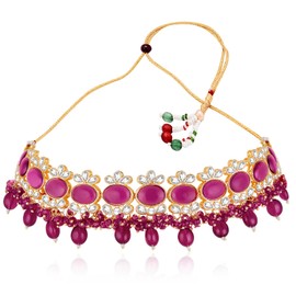 Aheli Purple Synthetic Stone Kundan & Beads Studded Necklace Jhumki Earrings Maangtikka Ethnic Jewellery Set Gift for Women