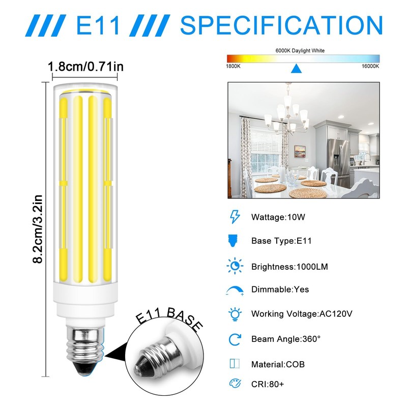 TZHILAN E11 LED Bulb JDE11 120V 100W Halogen Equivalent Bulbs,
