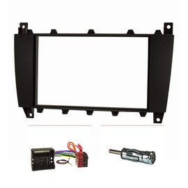 tomzz Audio 2434-003 Double DIN Radio Fascia Set Compatible with Mercedes C-Class W203 S203 CLK Facelift CLC G-Class Black with Quadlock Adapter ISO DIN Antenna Adapter
