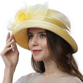 Women Vintage Roll Brim Bowler Cloche Hat for Derby Day, Church, Wedding, Party, Formal Occasion (Champagne Gold)