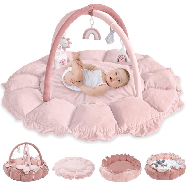 HAN-MM 5-in-1 Convertible Baby Play Gym with 6 Toys, Tummy