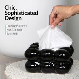ELTOS Decorative Ceramic Tissue Paper Holder Box, Novelty, Modern Design, for Bathroom Vanity, Living Room, Bedroom Dresser, Night Stand, Kitchen Countertop, Office Desk, Home Decor, Black