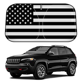 D-Lumina Windshield Sun Shade for 2014-2023 Jee'p Cherokee Accessories (Not for Grand Cherokee), Front Window Sunshade American Flag Sun Visor Protector Block UV Rays, Foldable 2 Layers 210T Material