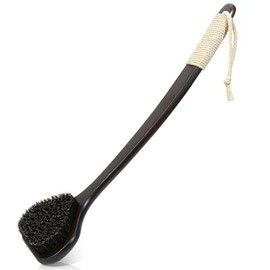 eaxun Depurador de espalda de bambú con mango largo curvado, cepillo de ducha exfoliante de 17.3 pulgadas con cerdas rígidas para hombres y mujeres, limpiador de espalda exfoliante corporal para baño o cepillado en seco