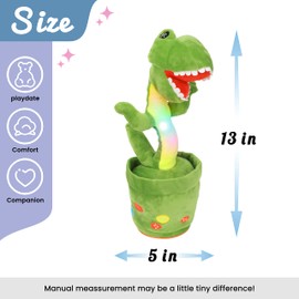 Hopearl Glowing Dancing Dinosaur Toy Repeats What You Say Talking T-Rex Toy Wriggle Sing Mimicking Twisting Light Up Interactive Animated Toy Talking Plush, Green, 33 cm