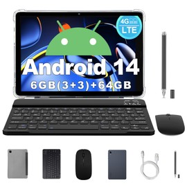 redbeat Android 14 Tablets 8 inch Tablet with Keyboard, 4G LTE Dual SIM, 6GB RAM 64GB ROM (Expandable to 1TB), Dual Camera, HD Display, C1 Kids Tablet with Leather Case, Mouse and Stylus