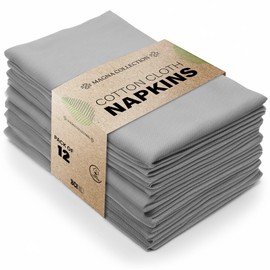 Magna Collection Cotton Cloth Napkins – Set of 12 (46cm x 46cm) – 100% Cotton – Hotel Quality, Soft, Durable, and Reusable – Ideal for Dining, Weddings, Events & Everyday Use (Grey)