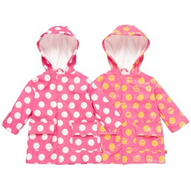 Magnetic Me Color Changing Raincoat For Toddlers with Hood and Easy Magnet Closure Girls Pink Polka Dot Emoji Toddler Rain Jacket/Coat Size 2T