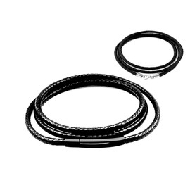 [Findout] 3mm Black Waterproof Braided Leather Necklace Black Stainless Steel Bayonet with Clasp Unisex Wax Rope Chain Necklace for Men Women Girl Boy 14-36 inch, Stainless Steel