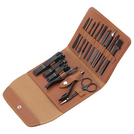 Manicure Set Professional Nail Clippers Pedicure Kit 16pcs, Portable Stainless Steel Nail Kit Nail Clipper Set Manicure Set, Pedicure Kit Grooming Kit with Brown Leather Case for Men Women (Brown)