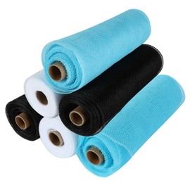 6 Rolls Poly Burlap Mesh 10 Inches Mesh Ribbon 60 Yards Mesh Wreath Supplies, Poly Burlap Ribbon for DIY Craft Home Door Wreath Christmas Valentine Party Decoration (Black White Blue)