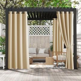 RYB HOME No-Fade Waterproof Outdoor Curtains - UV Protection Blackout Drapes for Patio Gazebo Pergola, Weatherproof Grommet Privacy Screens, 2 Panels, 52 inches Wide x 96 inches Long, Biscotti Beige