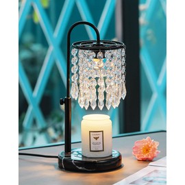 Candle Warmer Lamp with Timer Dimmer and 3 Bulbs, Candle Lamp Warmer with Marble Base for Adjustable Height, Crystal Candle Lamp for Jar Candles, House Warming Gifts Home Room Decor, Black