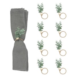 Napkin Rings, Wooden Napkin Rings Set of 8, Handmade Rustic Farmhouse Boho Green Leaf Eucalyptus Wood Bead Napkin Holder for Decoration Adornment Wedding Parties Banquet Table Decor
