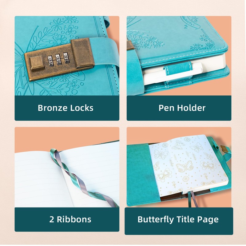 Billtigif Diary with Lock, Journal for Women Girls, Vintage Lock