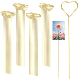 loghohu 40 Pcs Flower Card Holder Stick, Metal Floral Place Card Holder 12 Inch Gold Heart-Shaped Floral Card Holder Picks for Flower Arrangement Wedding Party