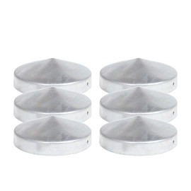 6 x Round Post Caps, Diameter 101 mm, Made of Hot-Dip Galvanised Steel, for Wooden Posts Diameter 100 mm, Weatherproof, with Side Screw Holes
