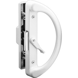 Prime-Line C 1223 Non-Keyed Sliding Glass Door Handle Set – Replace Old or Damaged Door Handles Quickly and Easily – White Diecast, Clamp Style, Surface Mount, Fits 4-15/16 in. Hole Spacing (1 Pack)