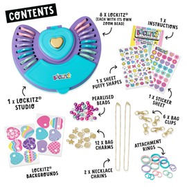 John Adams Lockitz Luxury Studio: Arts and Crafts Fashion Jewellery Maker, create cute bag charms and necklaces, includes secret Zoom Beads with 8 messages to find inside, for kids 6+