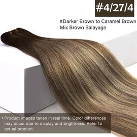 Sunny Hair Weft Hair Extensions Human Hair Sew in Hair Extensions Human Hair Straight Hair Extensions for Women Real Human Hair 20inch Medium Brown to Caramel Brown Mix Brown Balayage