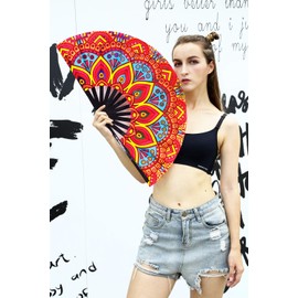 Amajiji Rave Fans Large Folding Hand Fan Popping Fan for Line Dancing, Big Clacking Clap Fans Foldable for Boots On The Ground Dance,Music Festival, Party (Fantasy Flowers)