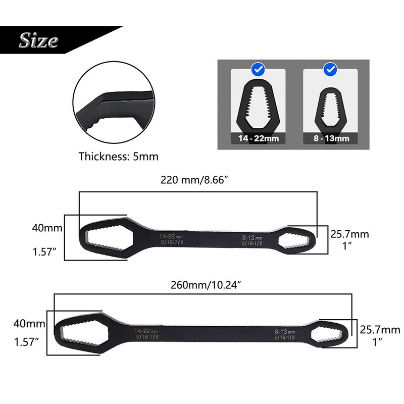 Saipe 2pcs Multifunctional Wrench Set Self Adjustable Wrench Universal Double