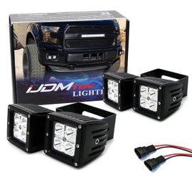 iJDMTOY Dual LED Pod Light Fog Lamp Kit Compatible With 2015-20 Ford F150, 2017-22 F250 F350, Includes (4) 20W High Power LED Cubes, Foglight Location Mounting Brackets, Wiring/Adapter Harnesses