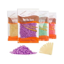 4 Packs Hard Wax Beads for Hair Removal,Gentle Waxing Beads for Full Body,Face,Underarm,Bikini and Legs,Long Lasting Hair Removal Waxing Kit with 10 Wax Scraper Sticks