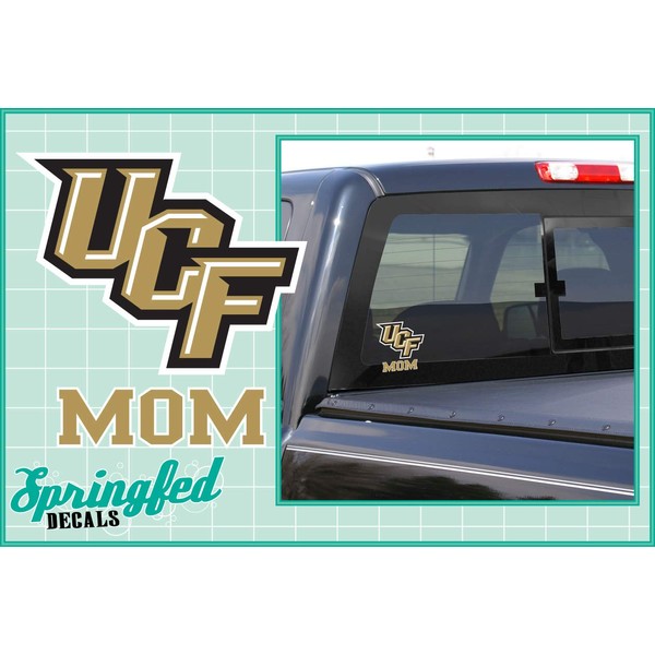 UCF Knights GOLD MOM w/STACKED UCF LOGO Vinyl Decal Central Florida Knights Car Window Sticker