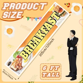 Tegeme Breakfast Banners Sign 2 x 10 Feet Breakfast Flag Decoration Oxford Fabric Banners with 10 Holes for Business Store Outside