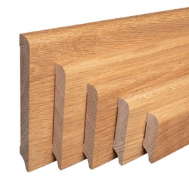 REESE Solid Wood Skirting Board, Painted Oak, Munich Profile, Round Top Edge, (60 mm Height, Pattern Piece, Approx. 10 cm)
