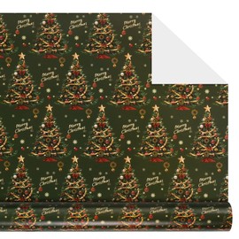 Aimyoo Christmas Wrapping Paper - 17 Inch x 16.4 Feet Mini Roll - Green Tree and Merry Christmas Design for Winter and Holiday Gift Wrap