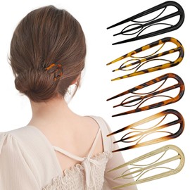 5 PACK French Hair Clips, U Shaped Hair Pins, Vintage Hair Fork Hair Pin, Unique 3 Internal Teeth Hair Sticks, Large Hair Styling Pins, Christmas Accessories