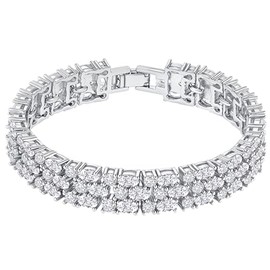 Luxury Crystal Zirconia Tennis Bracelet, Velvet Gift Box included, 3-Row Design, Platinum Plated, 18cm Length