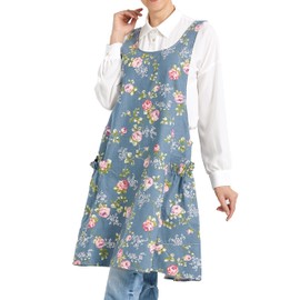APRONNER Cozy Adjustable Cross Back Aprons for Women with Pockets Cotton Linen Cooking Kitchen Baking Rose Flower
